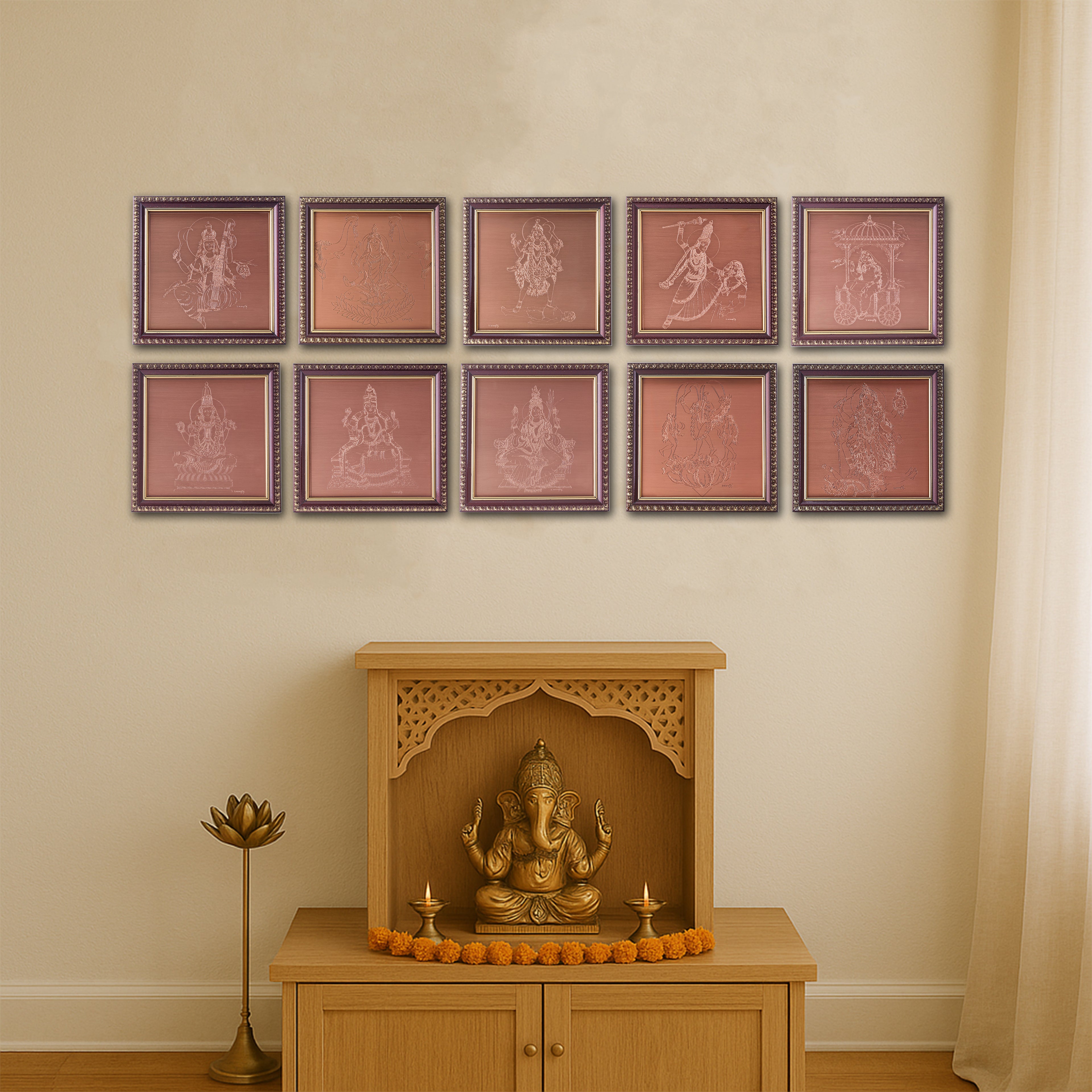 Dasa Mahavidyas Copper Frames - 10 Forms of Goddess Shakti