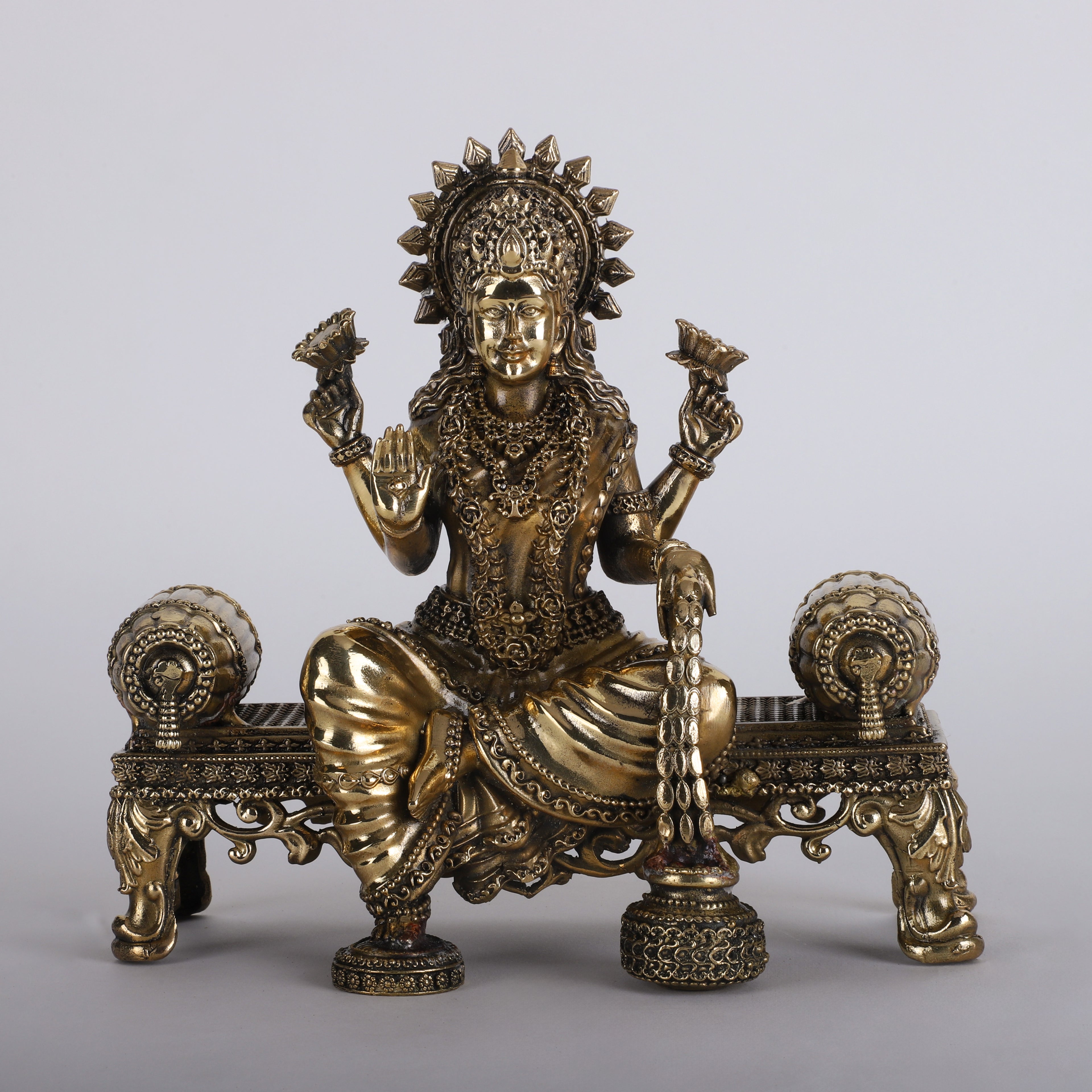 Brass Goddess Laxmi sitting Singhasaan