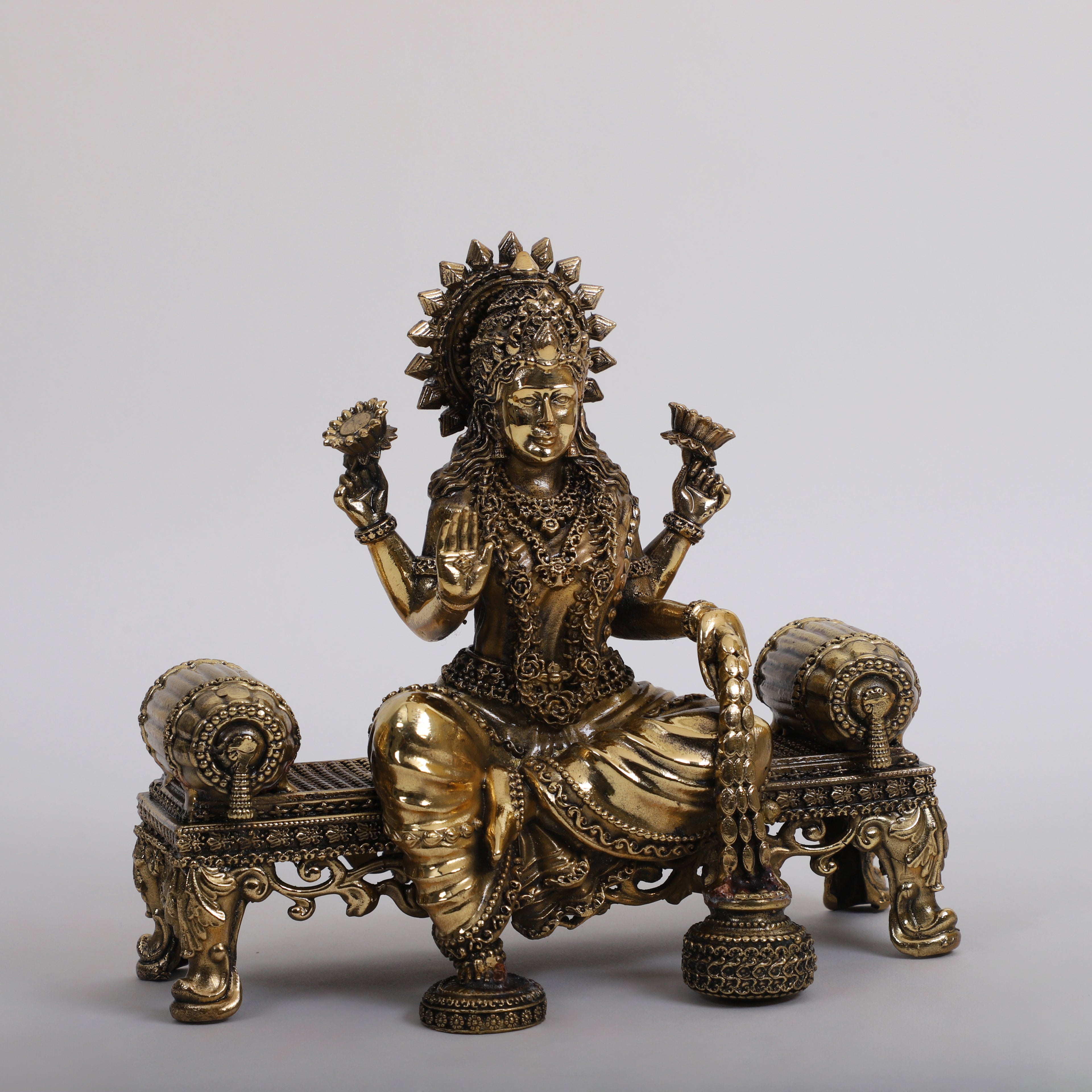 Brass Goddess Laxmi sitting Singhasaan