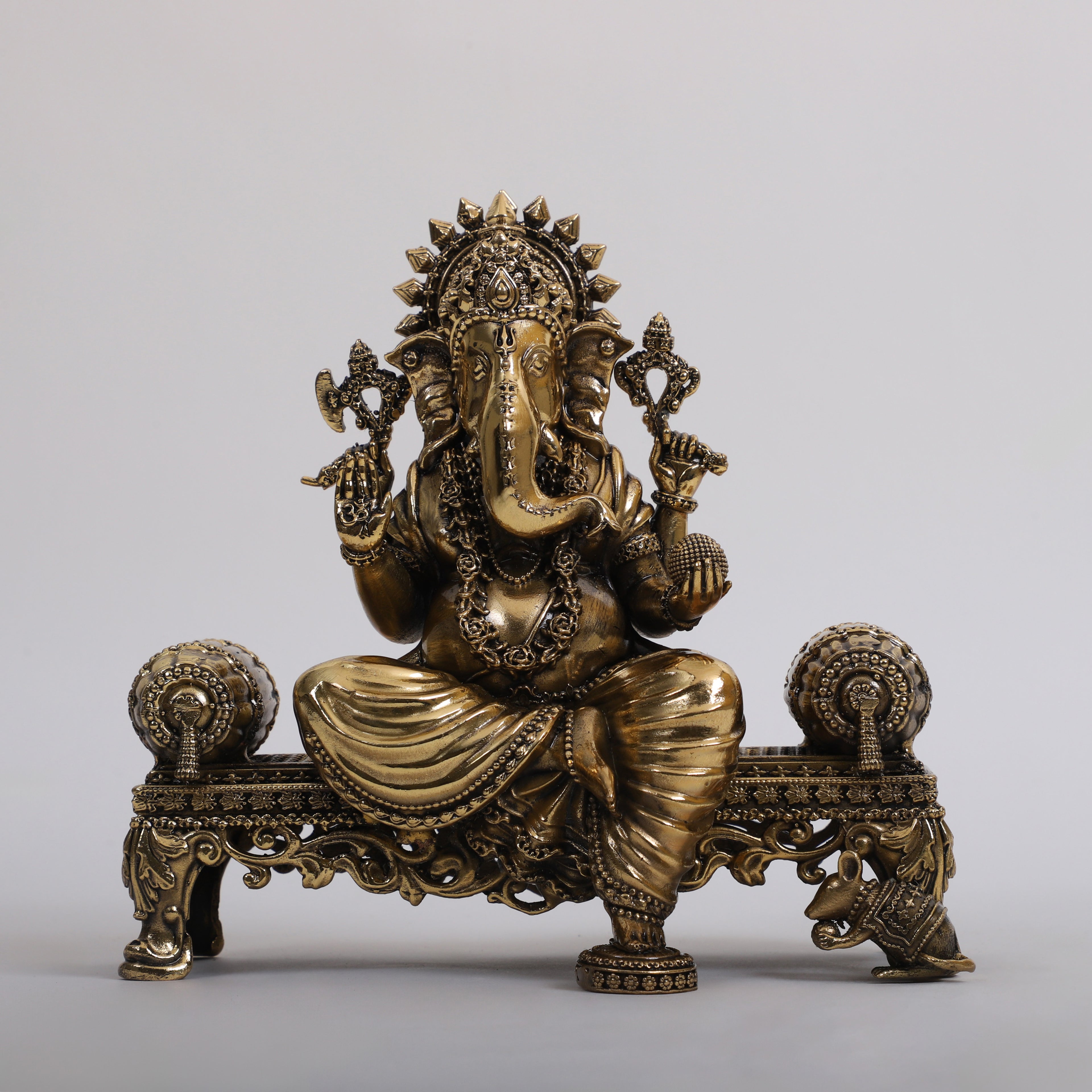 Brass Lord Ganesha sitting Singhasaan