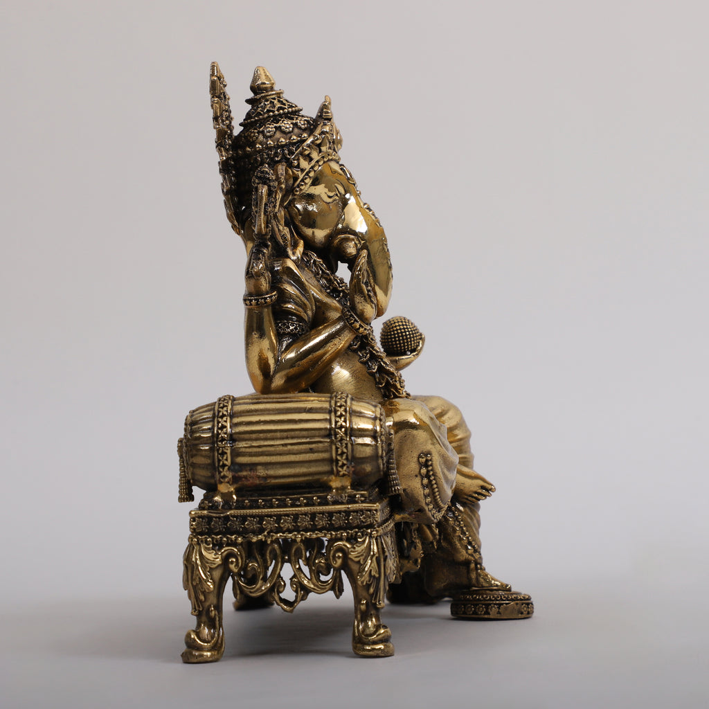 Brass Lord Ganesha sitting Singhasaan