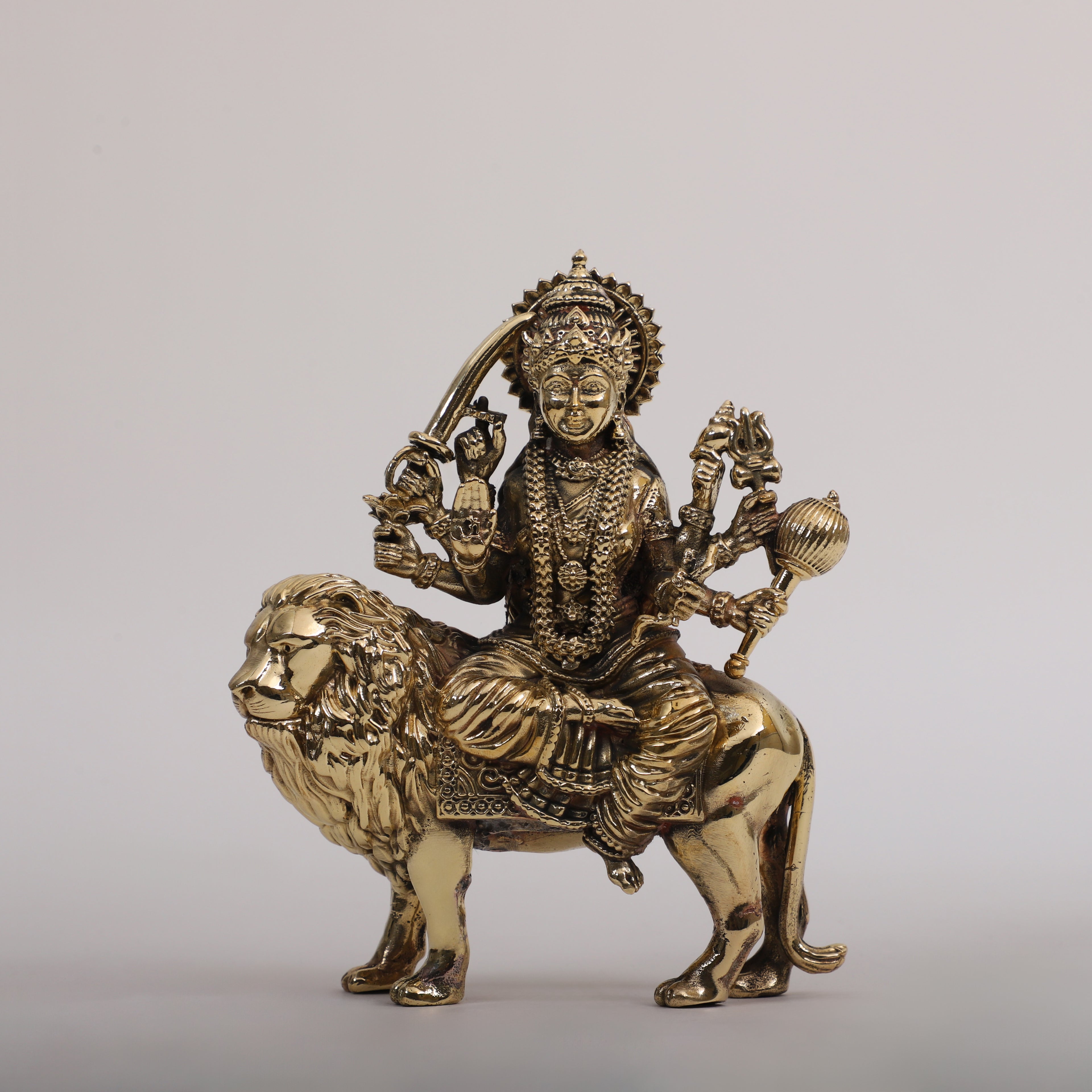 Brass Goddess Durga sitting on Lion