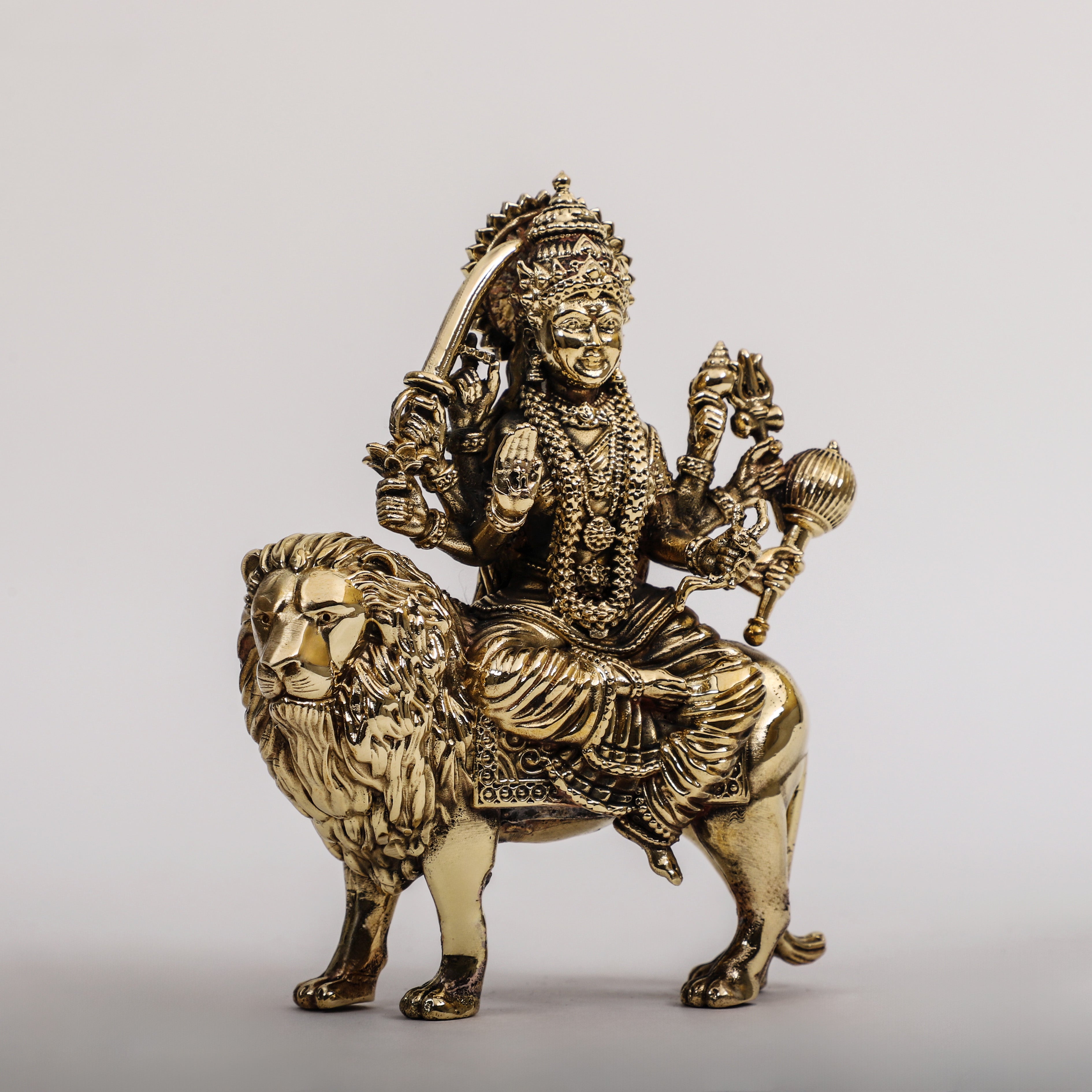 Brass Goddess Durga sitting on Lion