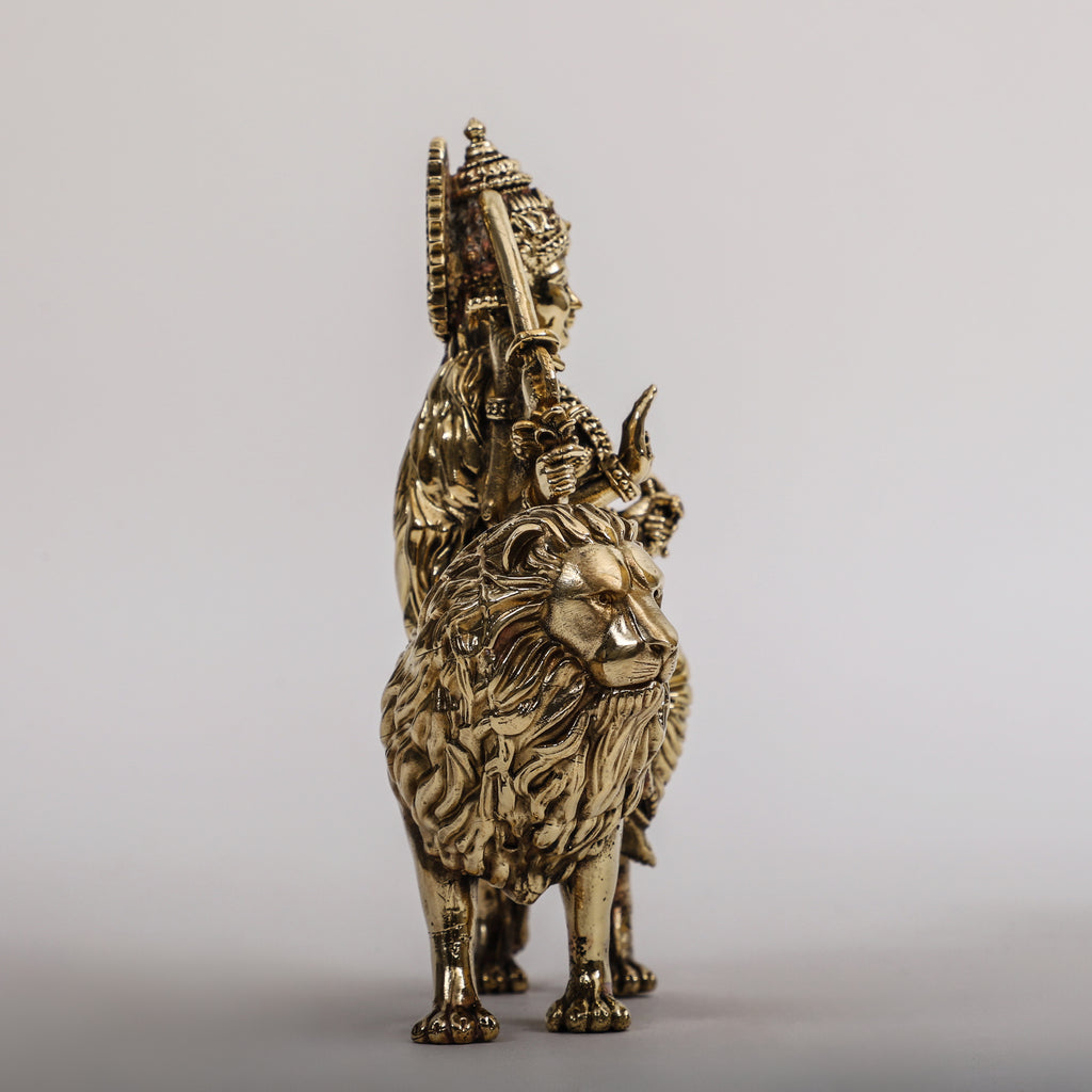 Brass Goddess Durga sitting on Lion