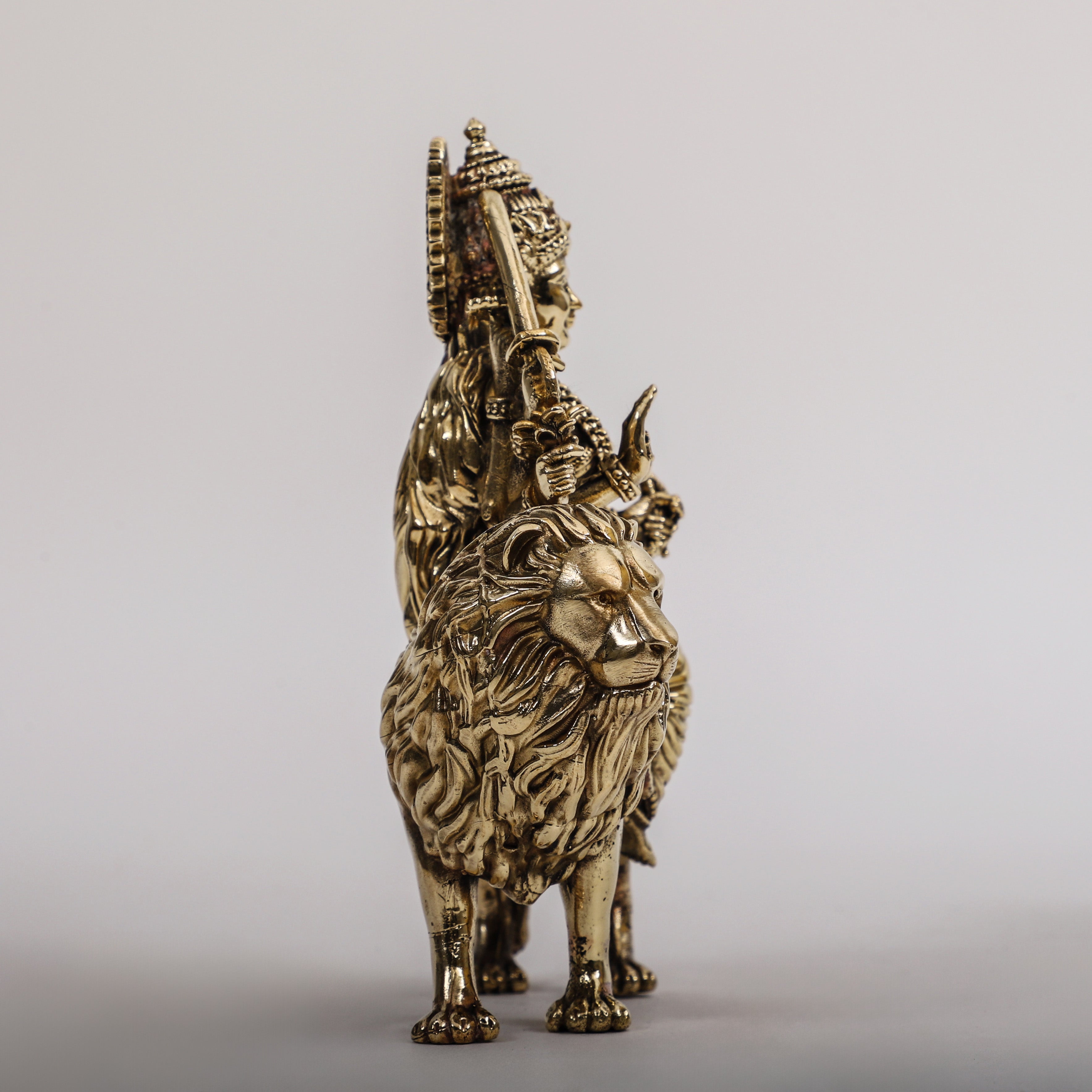 Brass Goddess Durga sitting on Lion