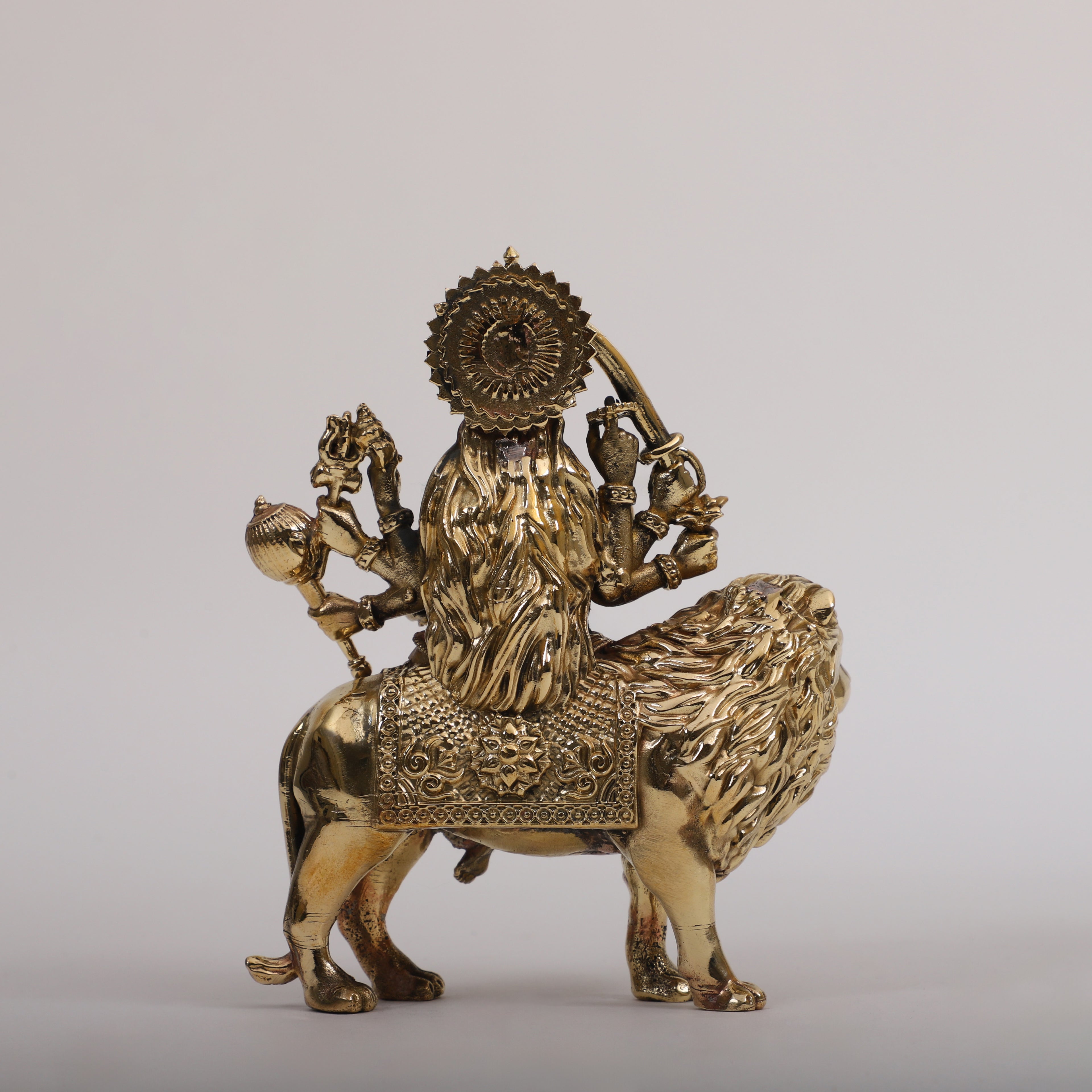Brass Goddess Durga sitting on Lion