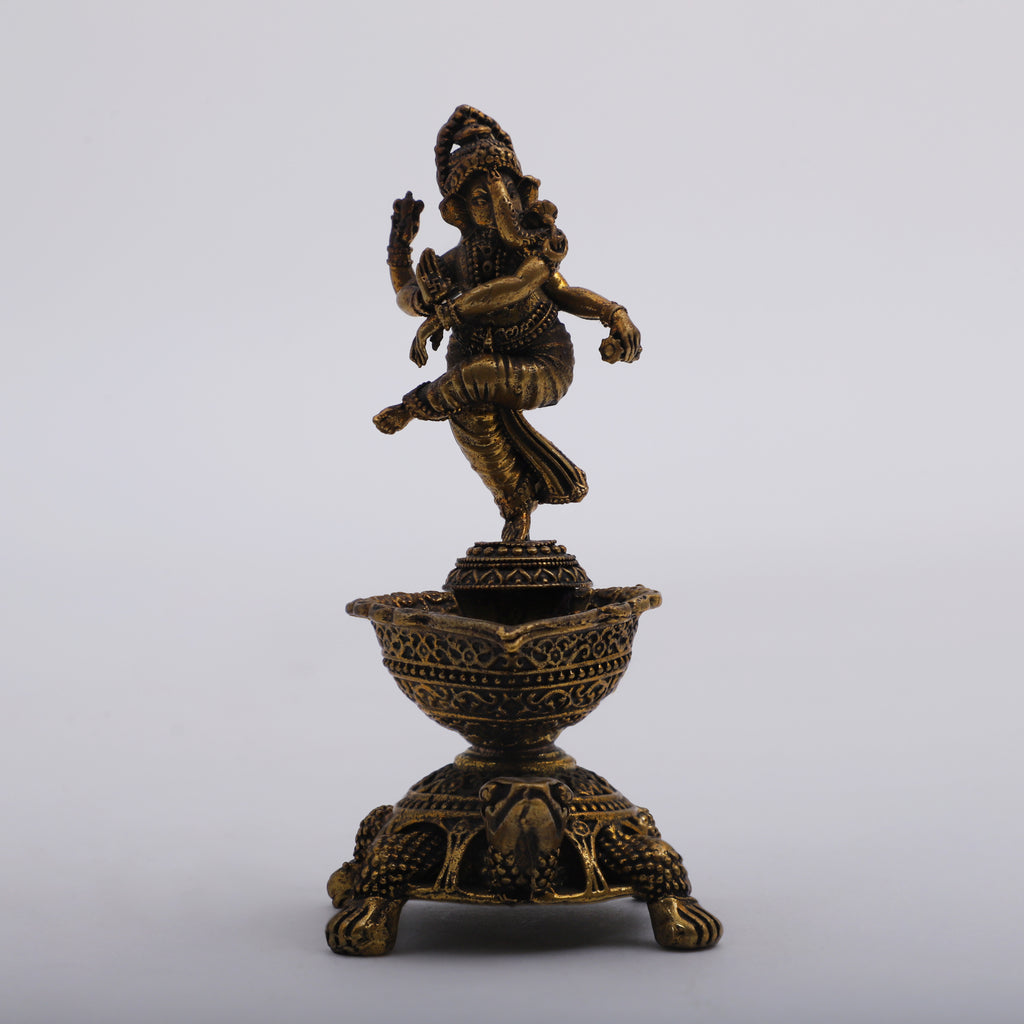 Brass Dancing Ganesha on Tortoise & Dia