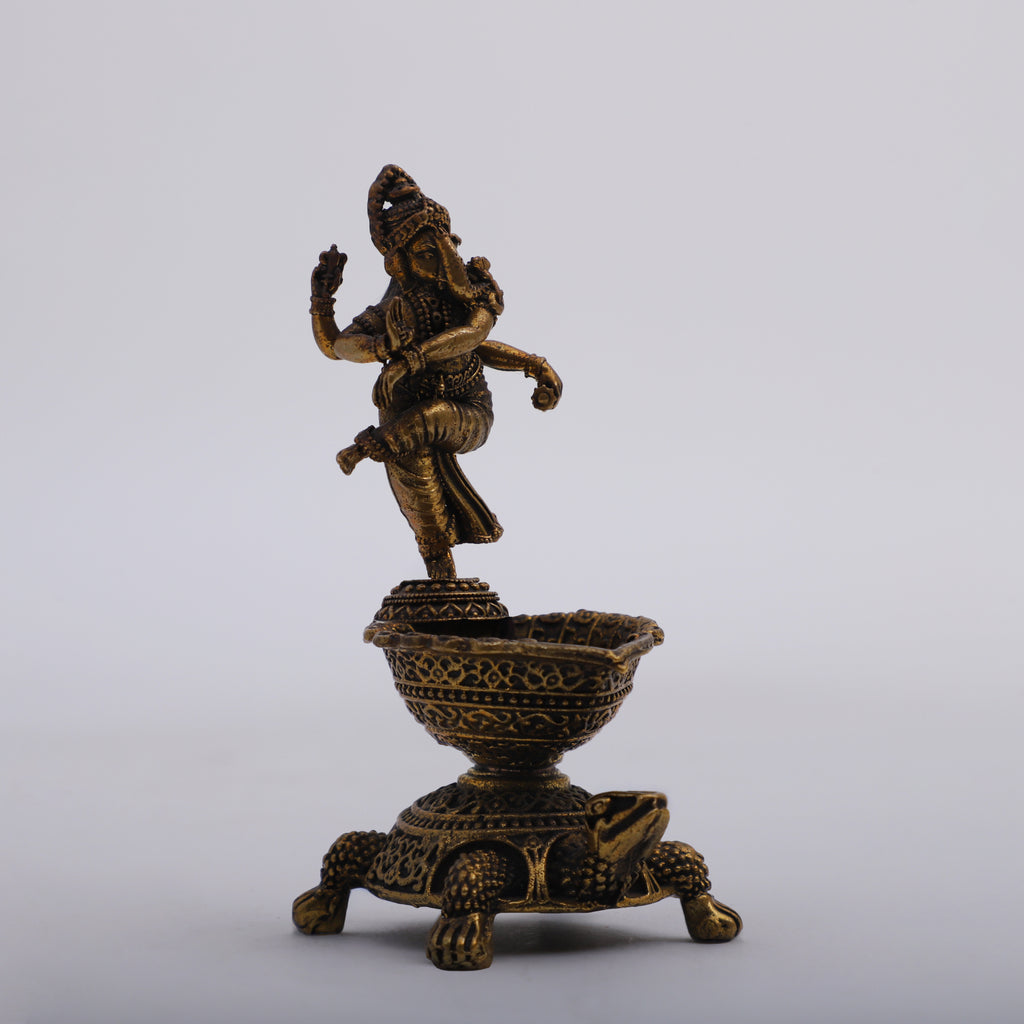 Brass Dancing Ganesha on Tortoise & Dia