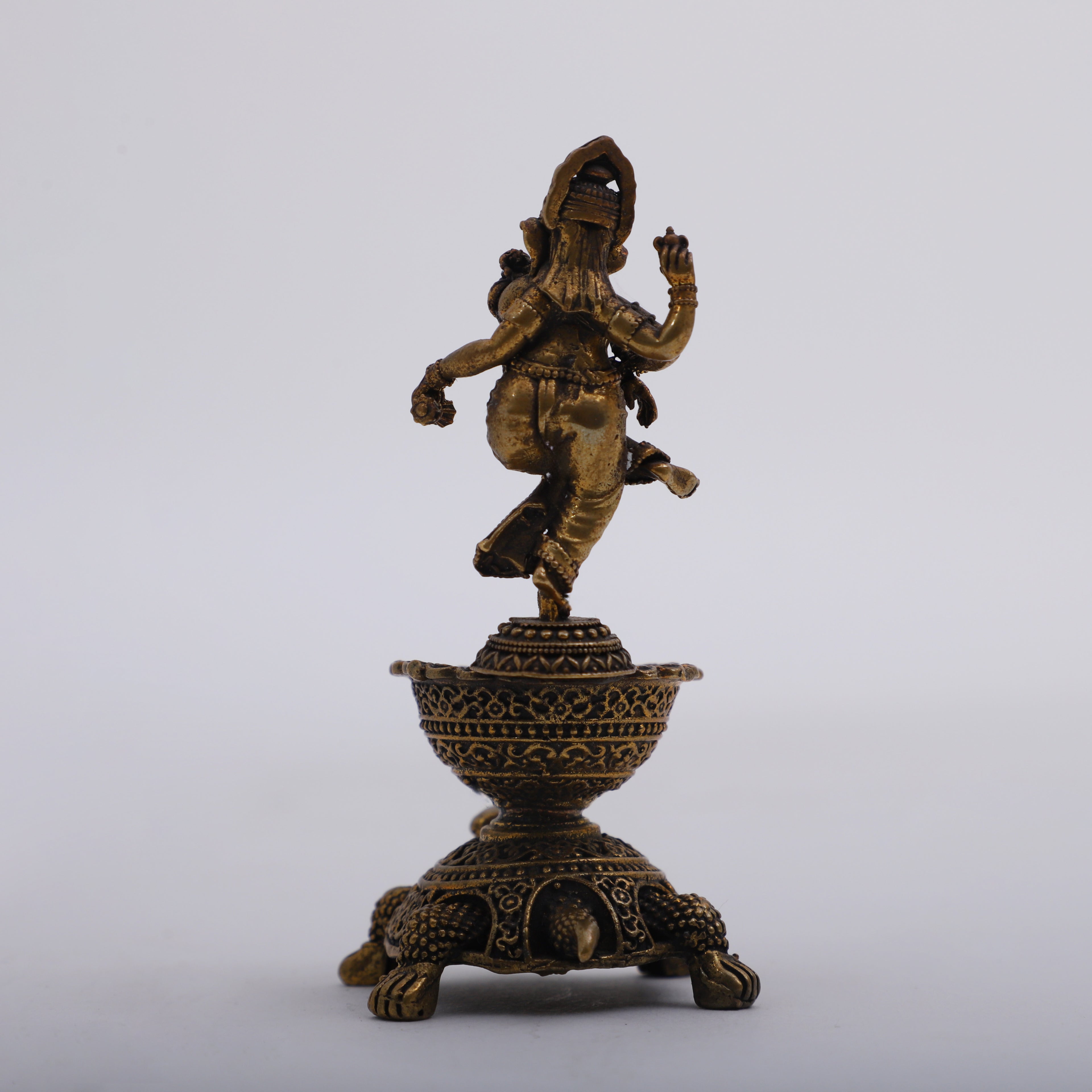 Brass Dancing Ganesha on Tortoise & Dia