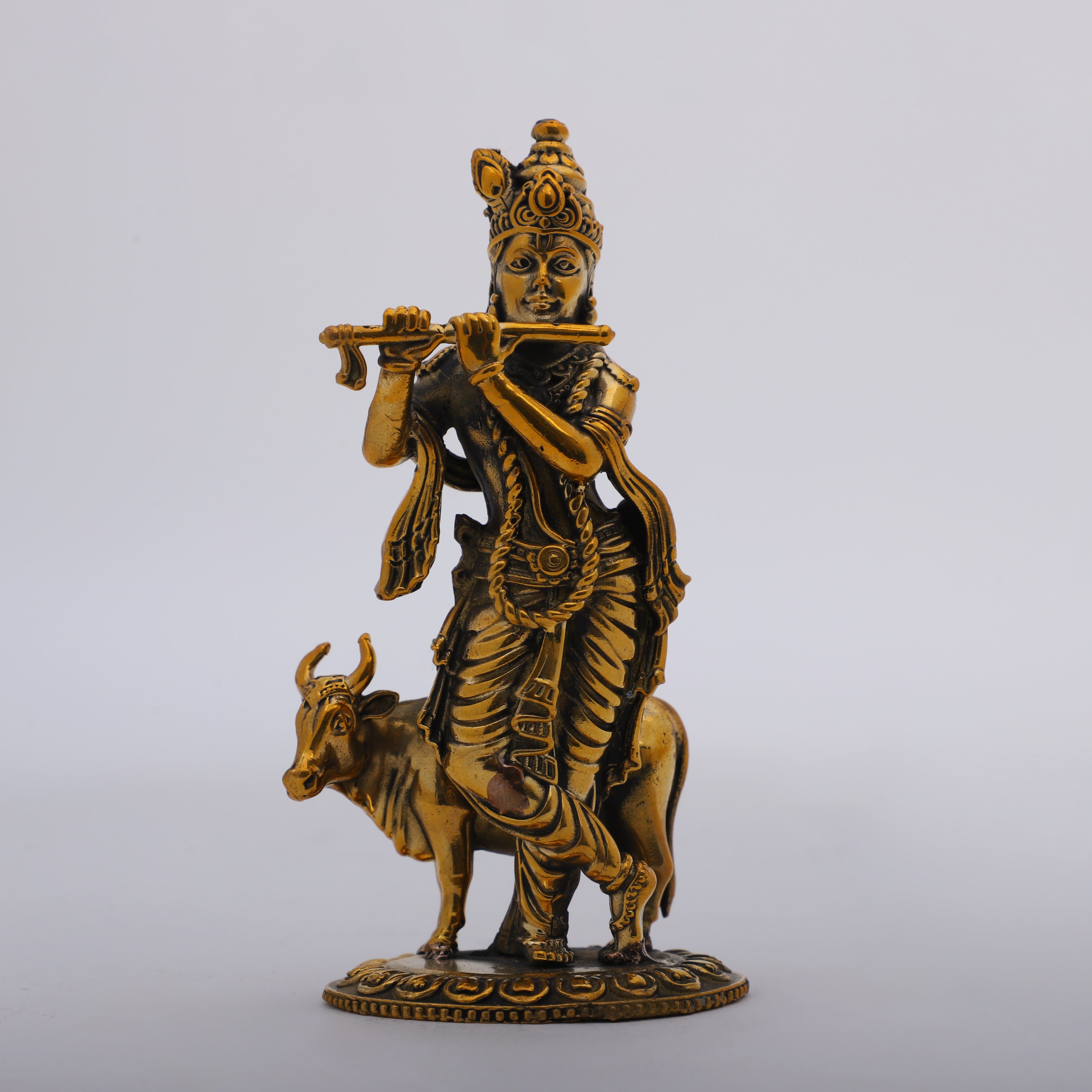Brass Lord Krishna with Cow