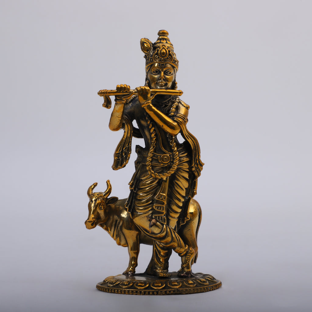 Brass Lord Krishna with Cow