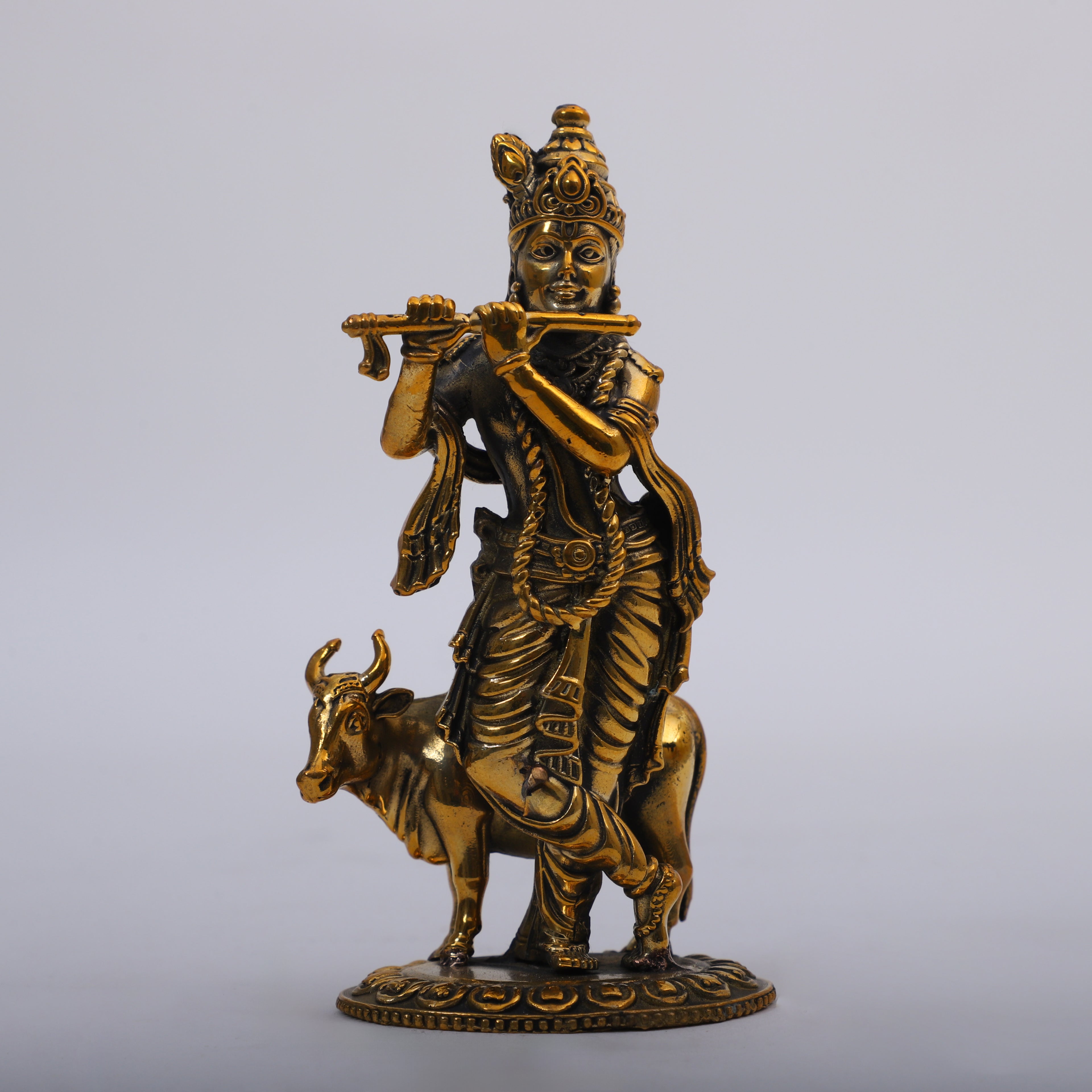 Brass Lord Krishna with Cow