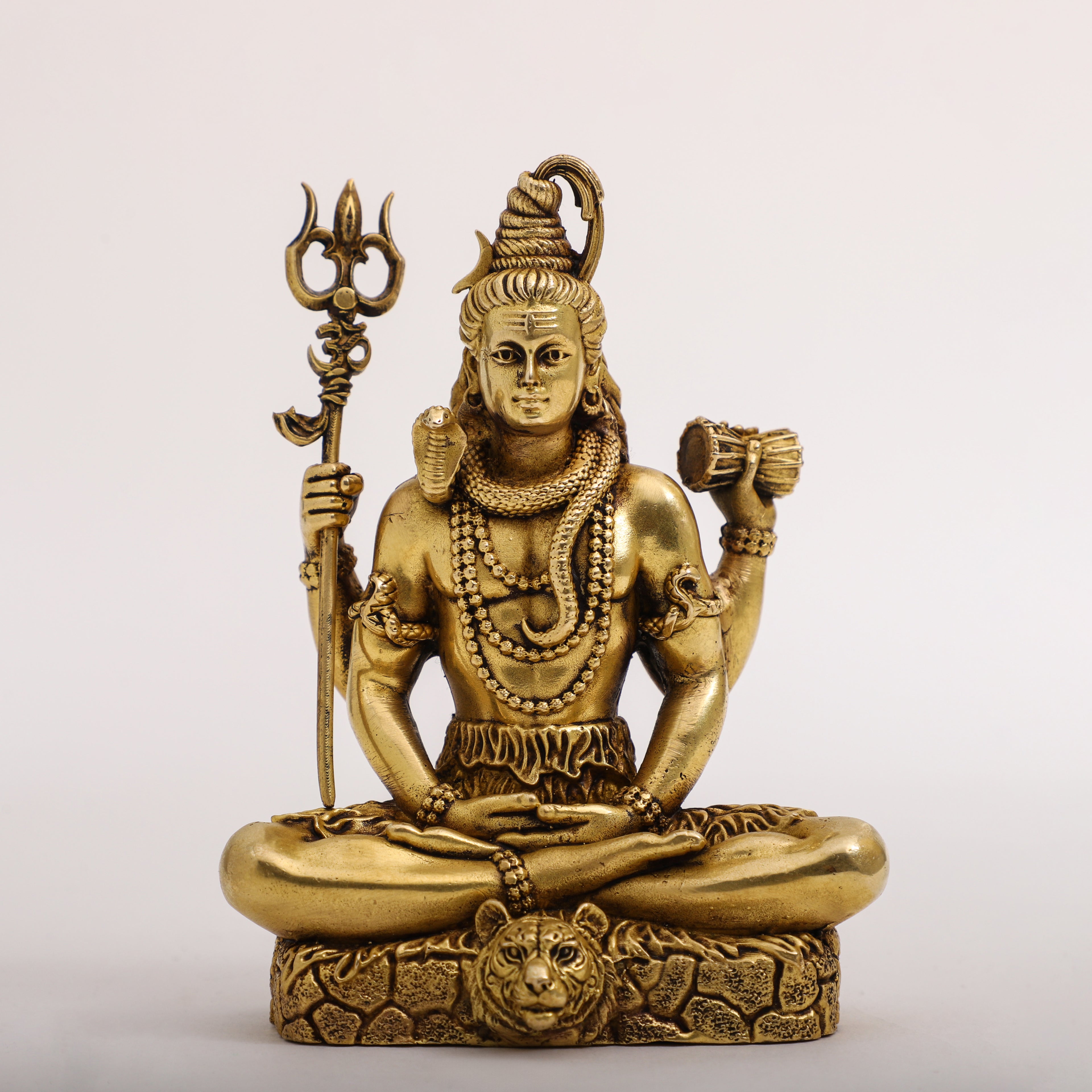Brass Lord Shiva sitting on Tiger Headed Skin