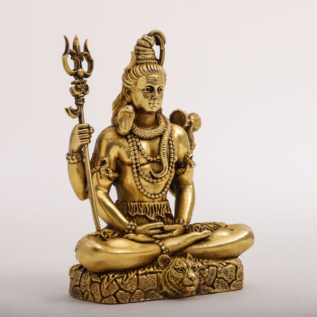 Brass Lord Shiva sitting on Tiger Headed Skin