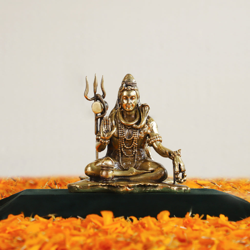 Brass Lord Shiva sitting on Tiger Skin