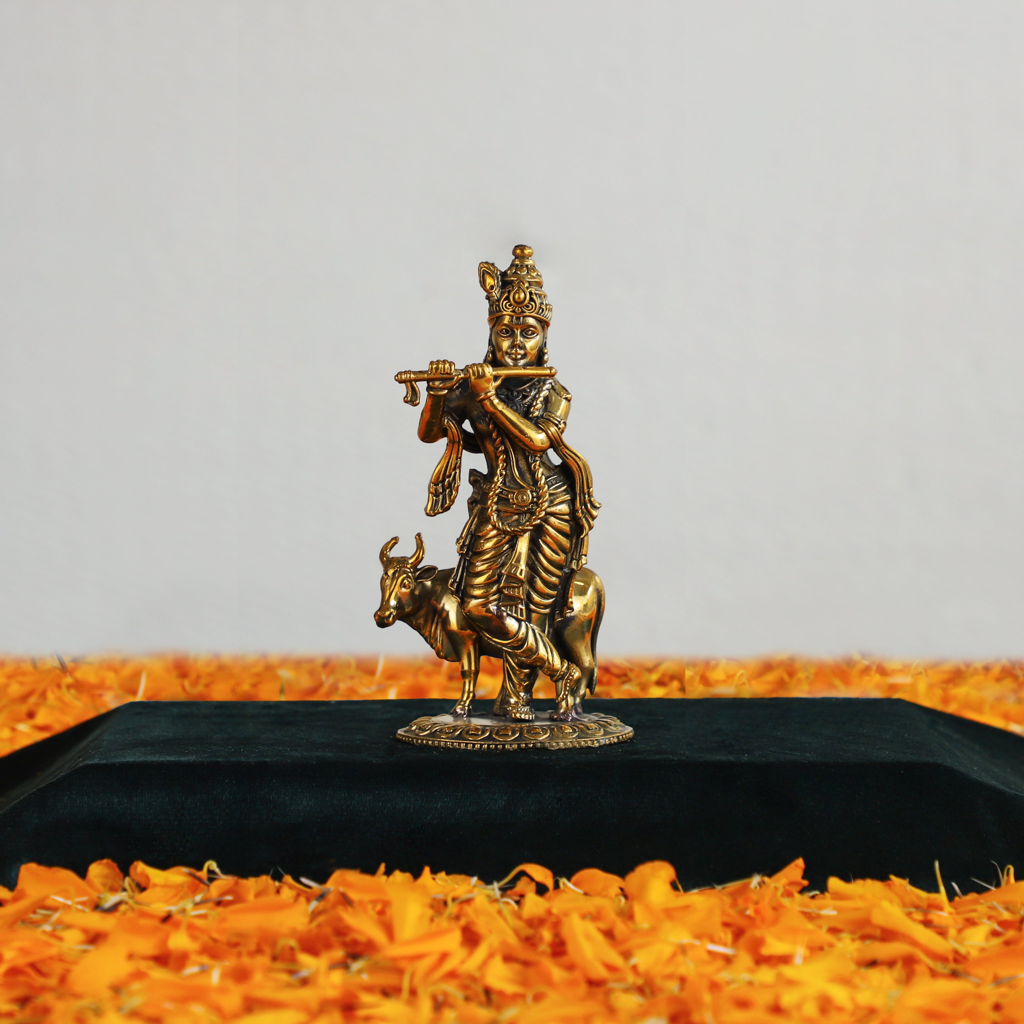 Brass Lord Krishna with Cow