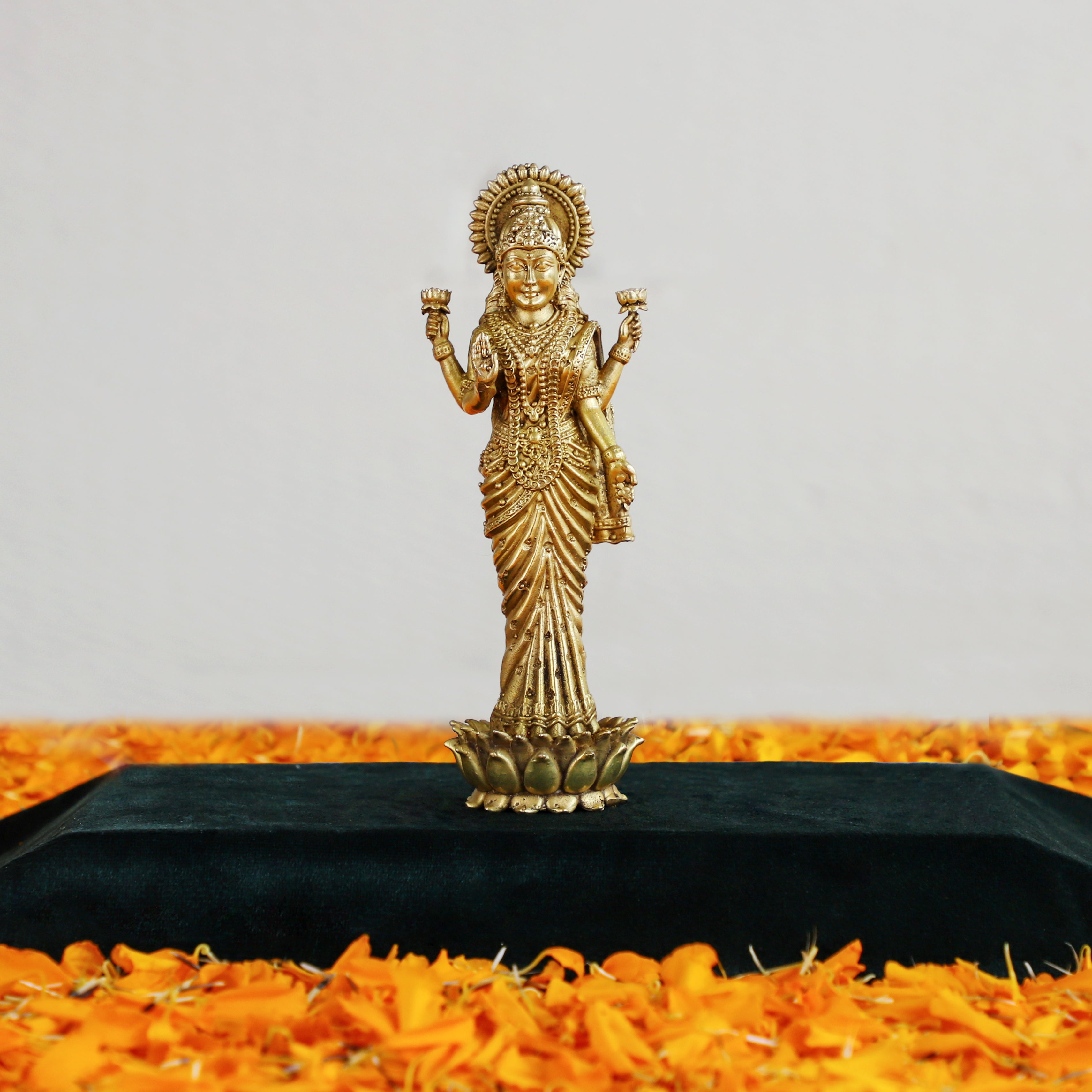 Brass Goddess Laxmi Standing on Lotus