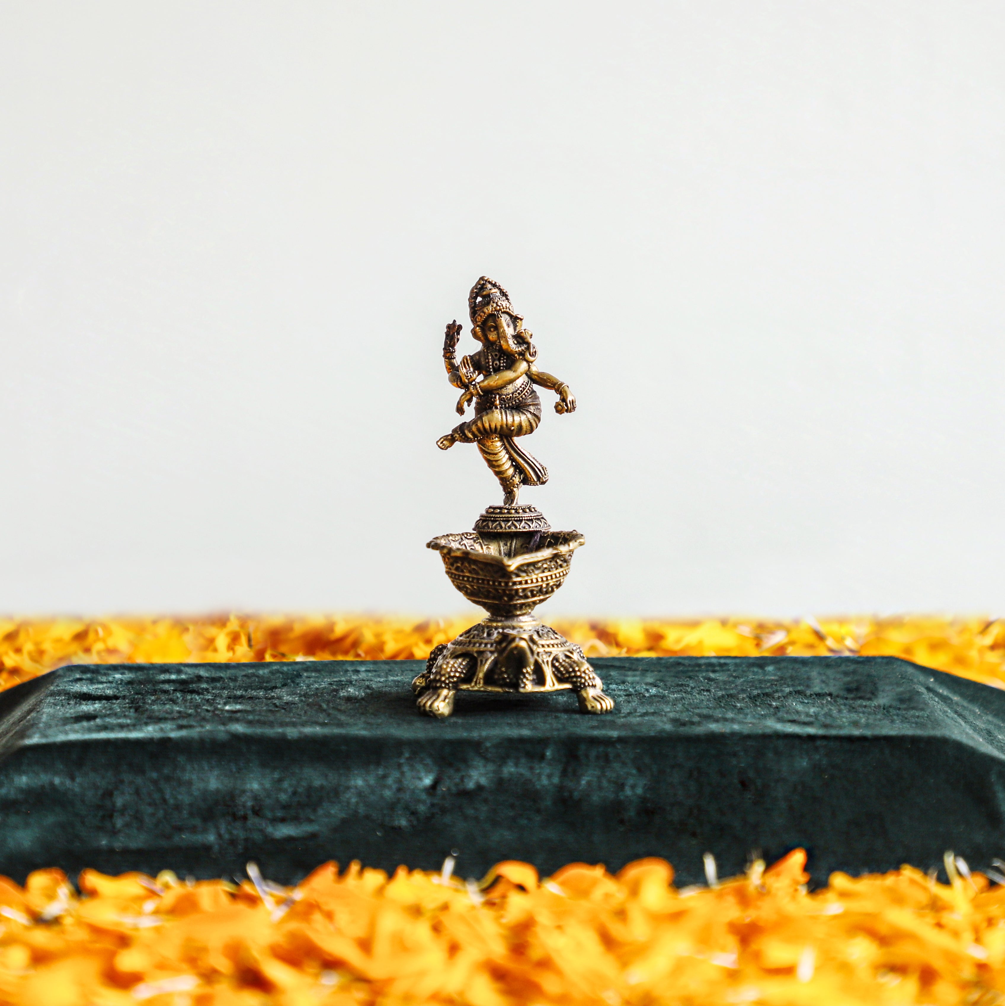 Brass Dancing Ganesha on Tortoise & Dia