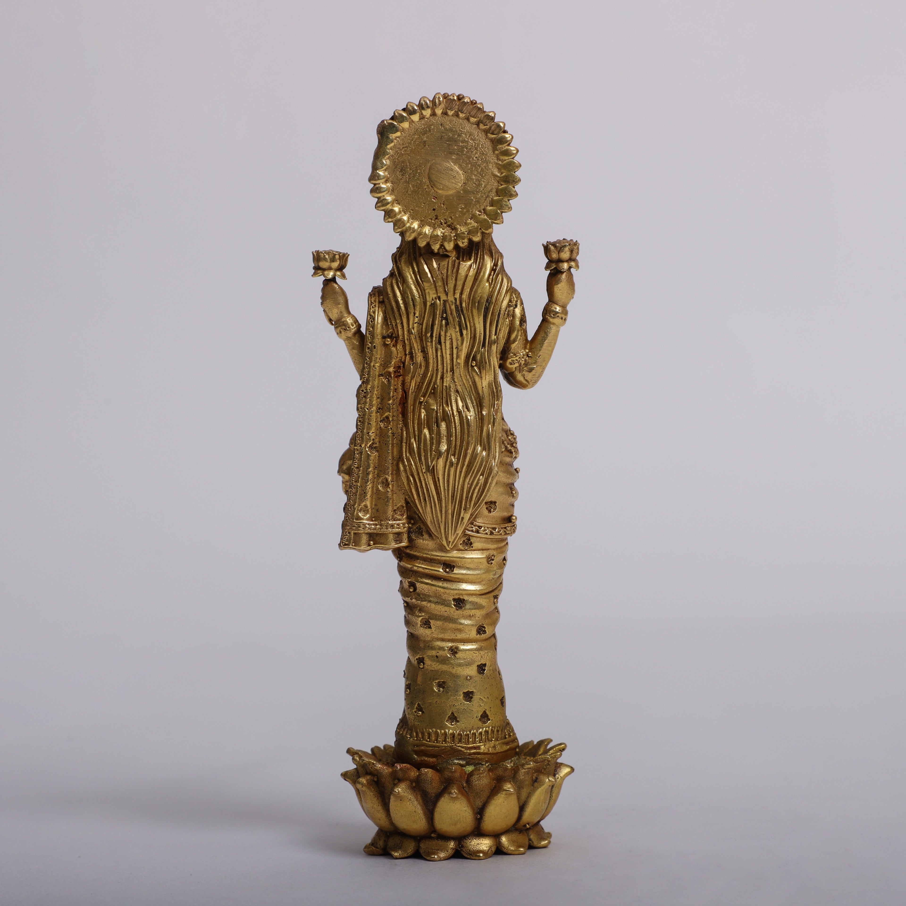 Brass Goddess Laxmi Standing on Lotus